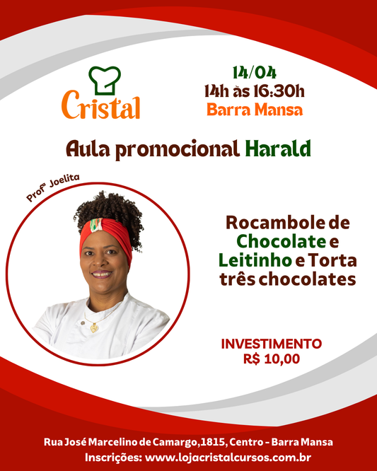 14/04 – Aula Promocional Harald: Rocambole e Torta Três Chocolates – Barra Mansa – Profª Joelita 🍫🥛