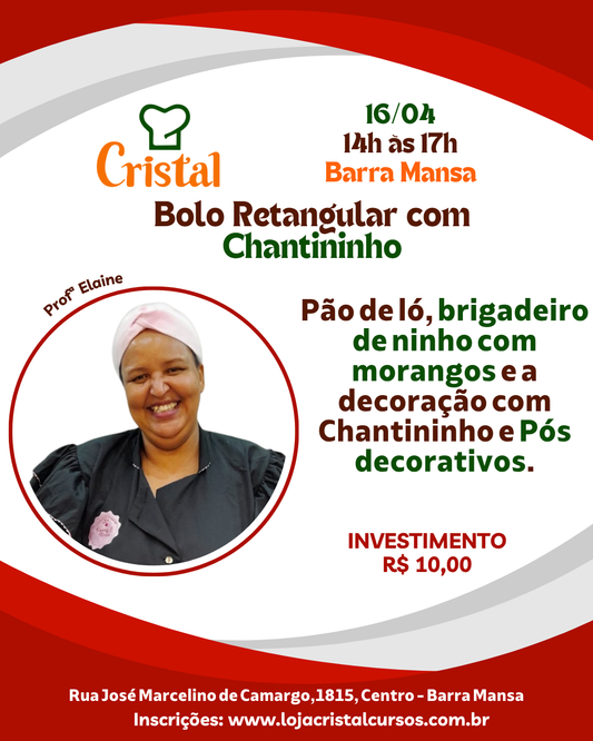 16/04 – Bolo Retangular com Chantininho – Barra Mansa – Profª Elaine 🍰✨