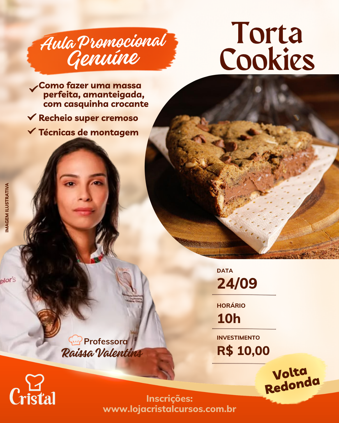 24/09 – Aula Promocional Genuine: Torta Cookies – Volta Redonda – Prof. Raissa Valentins 🍪🍫✨
