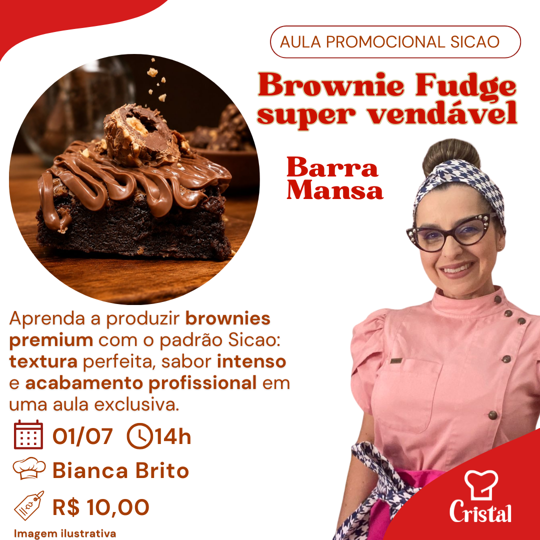 01/07 – Aula Promocional Sicao: Brownie Fudge Super Vendável – Barra Mansa – Prof. Bianca Brito 🍫✨