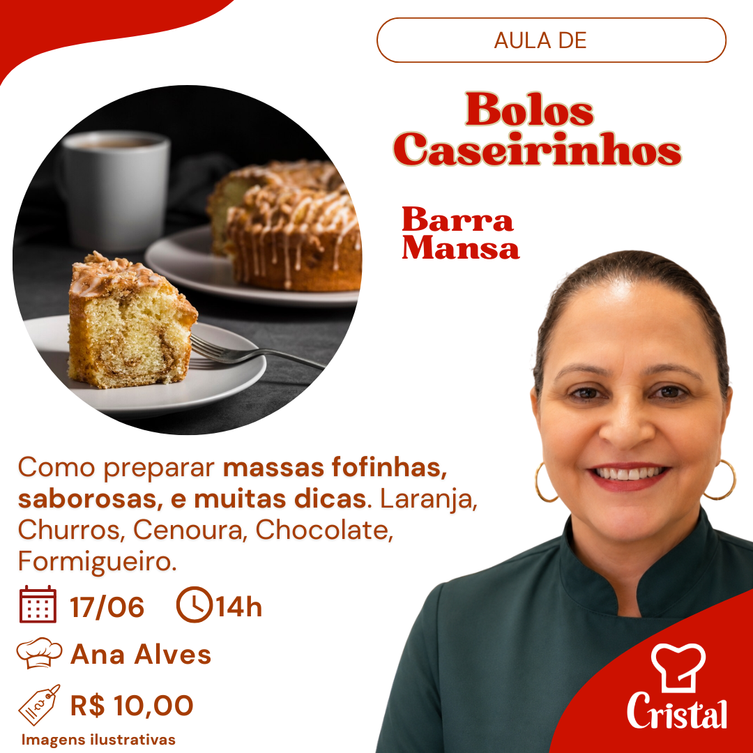 17/06 – Aula de Bolos Caseirinhos – Barra Mansa – Prof. Ana Alves 🥮☕