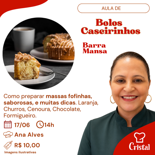 17/06 – Aula de Bolos Caseirinhos – Barra Mansa – Prof. Ana Alves 🥮☕