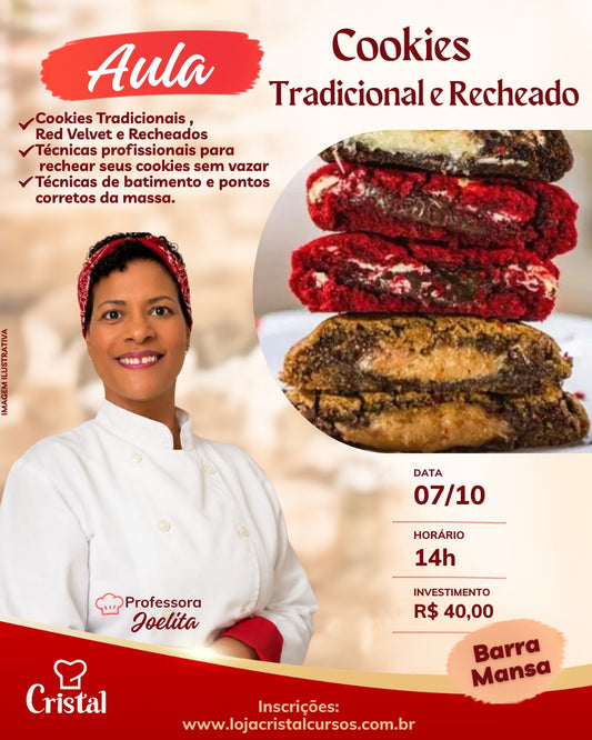 07/10 – Aula: Cookies Tradicional e Recheados – Barra Mansa – Prof. Joelita 🍪🍫✨